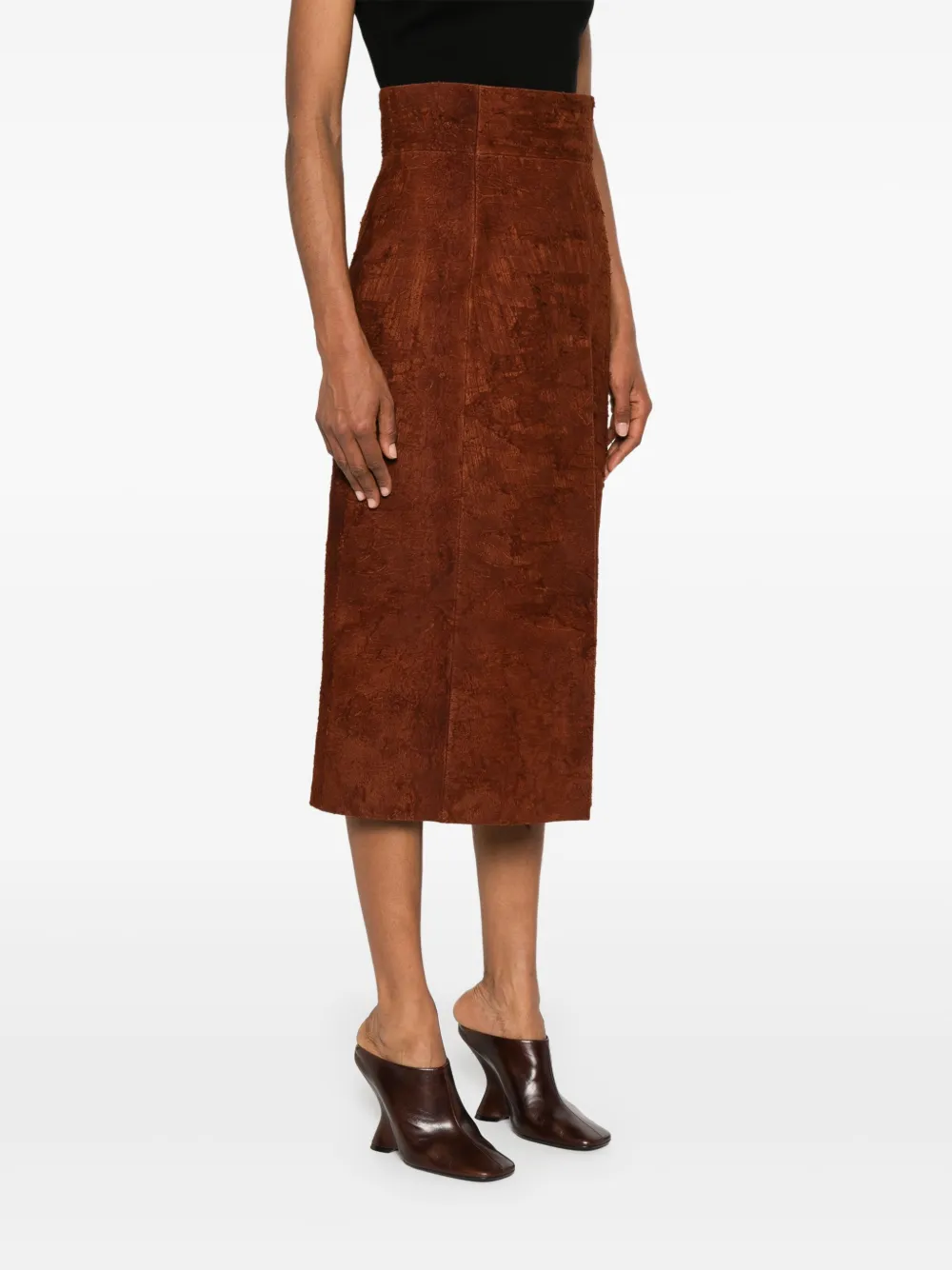 Shop Alexander Mcqueen Suede Midi Skirt In Brown
