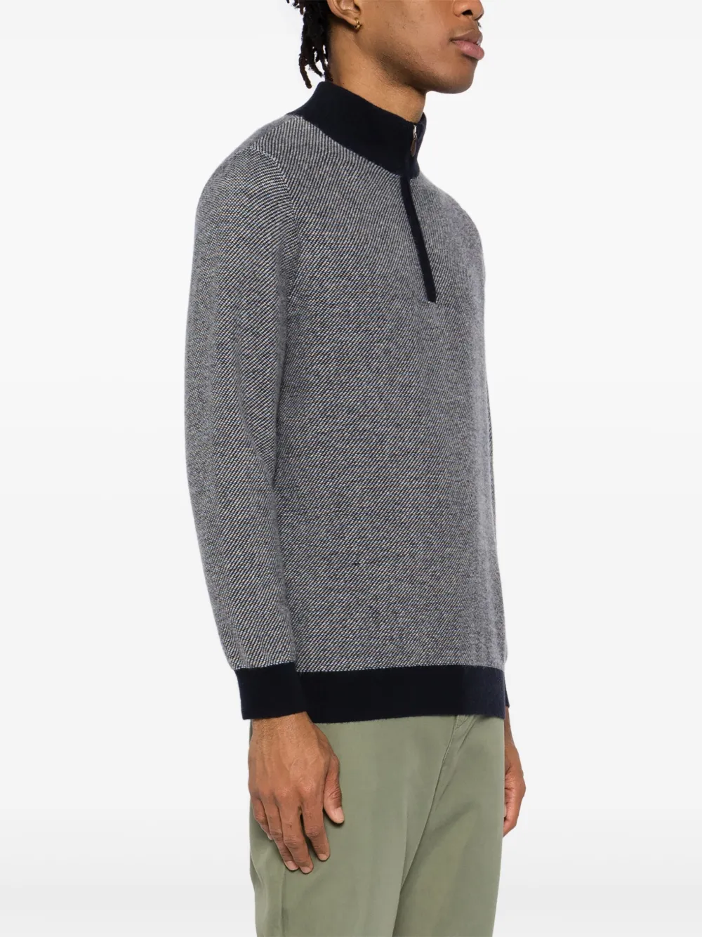 N.Peal Birdseye trui met halve rits en textuur Blauw