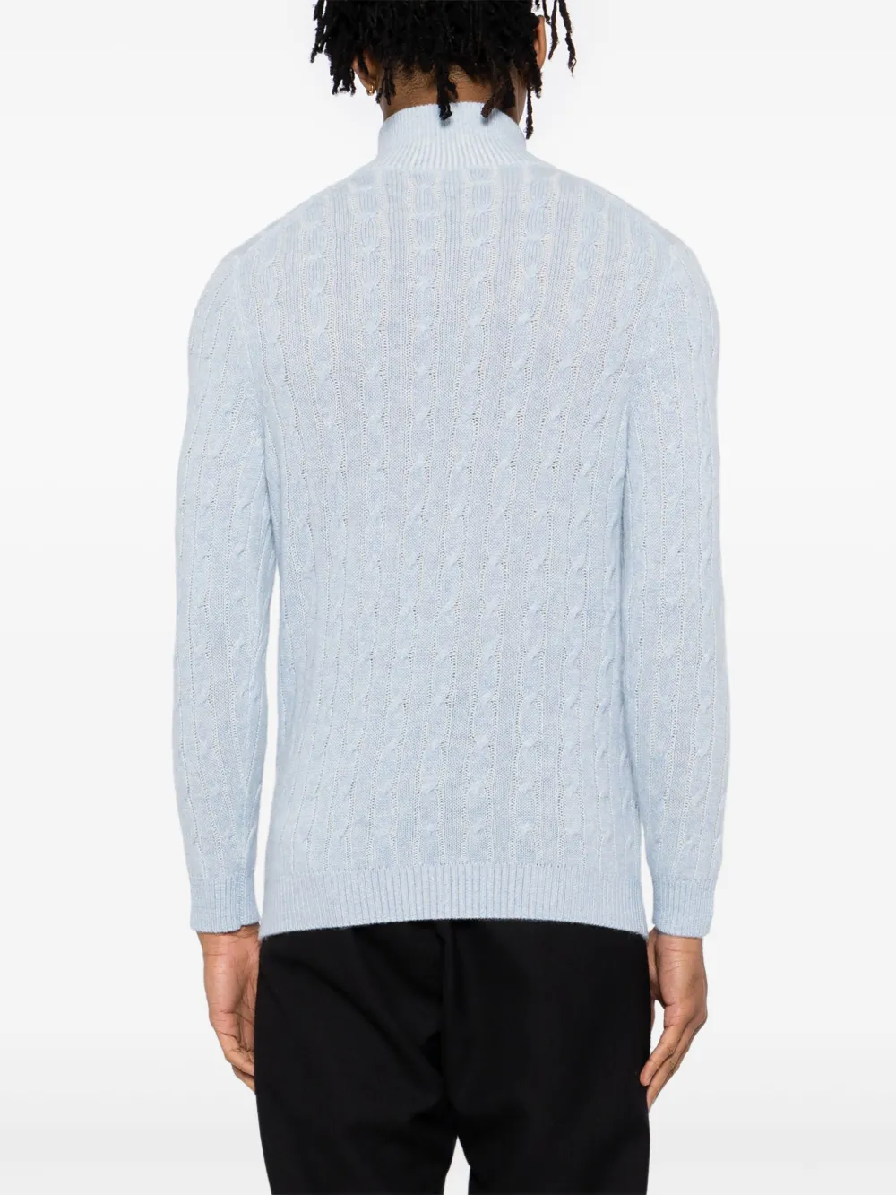 N.Peal Tweekleurige kabelgebreide trui met halve rits Blauw