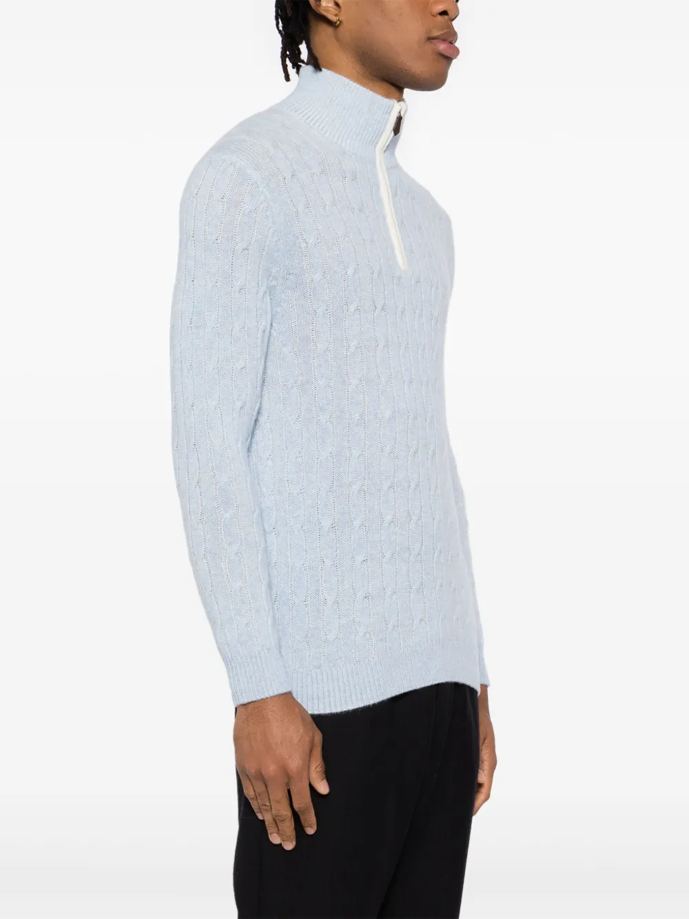 N.Peal Tweekleurige kabelgebreide trui met halve rits Blauw