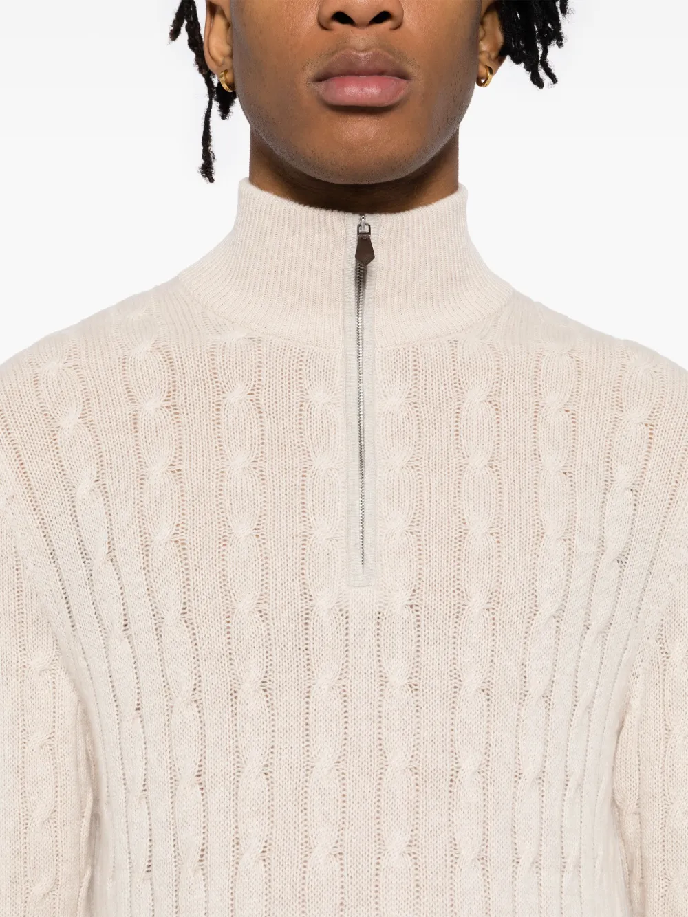 N.Peal Albemarle Cable trui met halve rits Beige