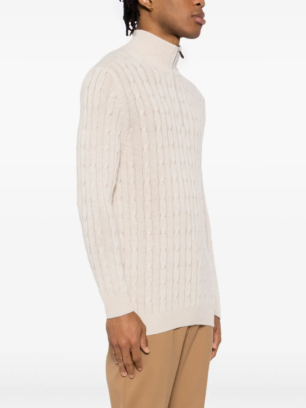 N.Peal Albemarle Cable trui met halve rits Beige