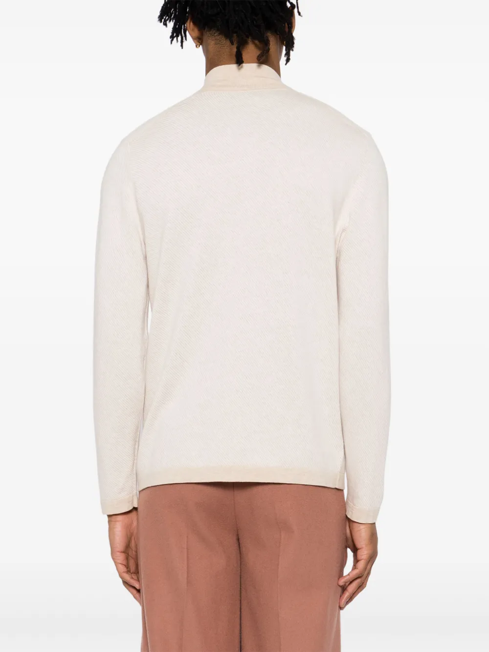 N.Peal Salcombe trui met halve rits en jacquard Beige