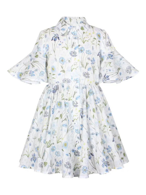 Jessie & James Girls Blue Flower Cotton Shirt Dress Longer Length 4 Years Jessie & James Girls Blue Flower Cotton Shirt Dress Longer Length 4 Years