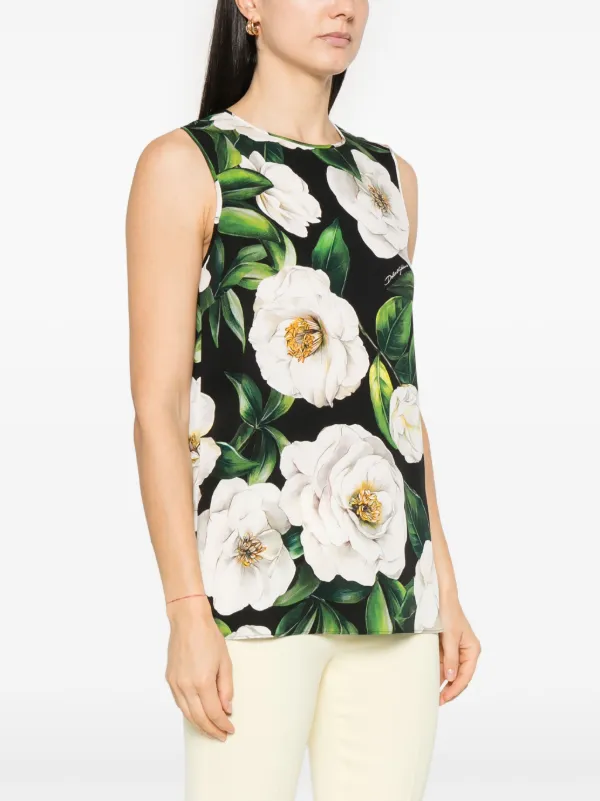 Dolce & Gabbana gardenia-print Charmeuse Top | Black | FARFETCH