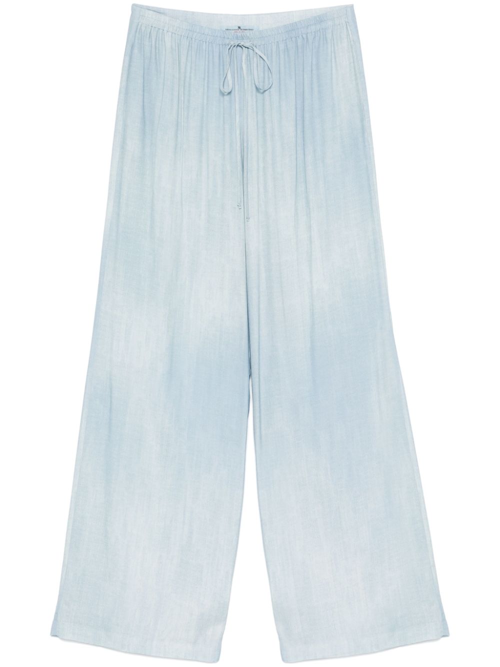 denim-print trousers