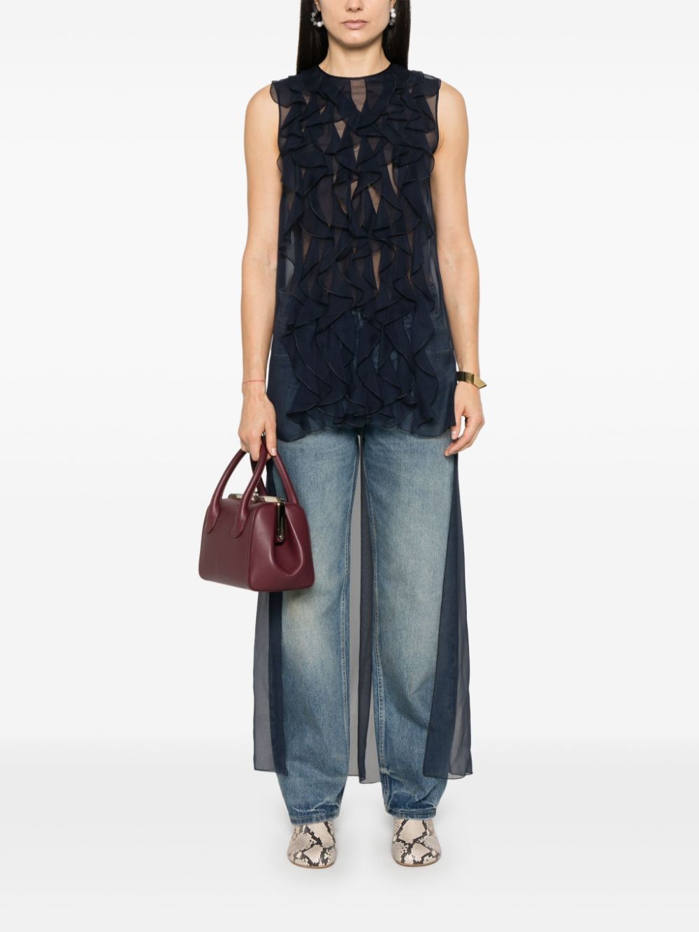 Alberta Ferretti ruched chiffon blouse - Blauw