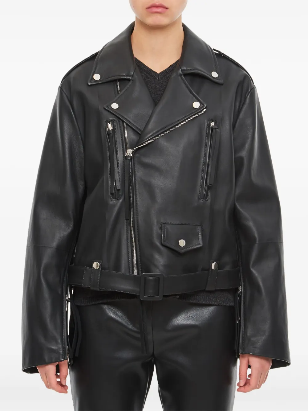 Setchu Leather Biker Jacket In Black