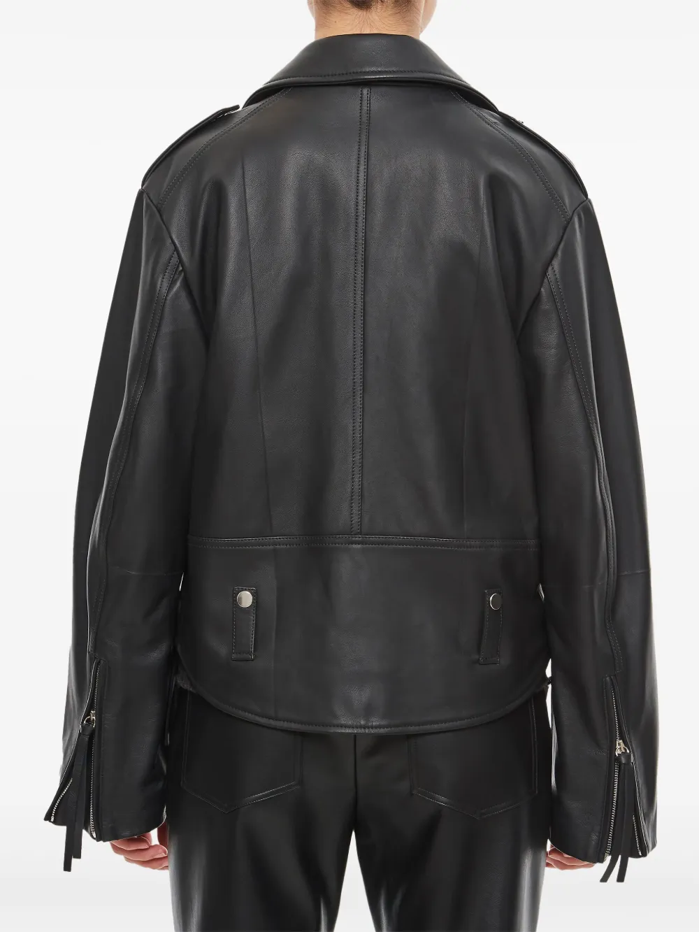 Shop Setchu Leather Biker Jacket In Black