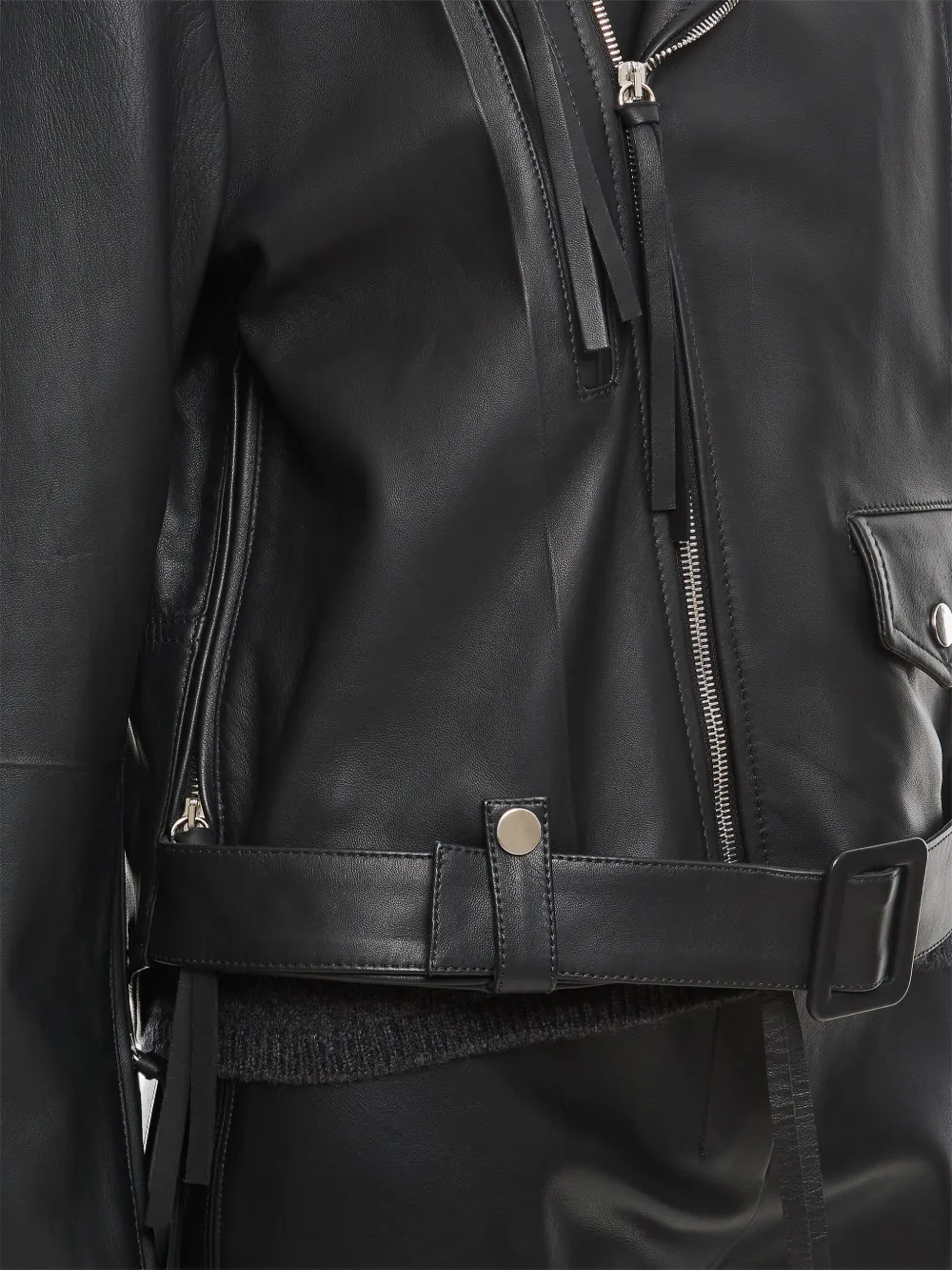 Shop Setchu Leather Biker Jacket In Black