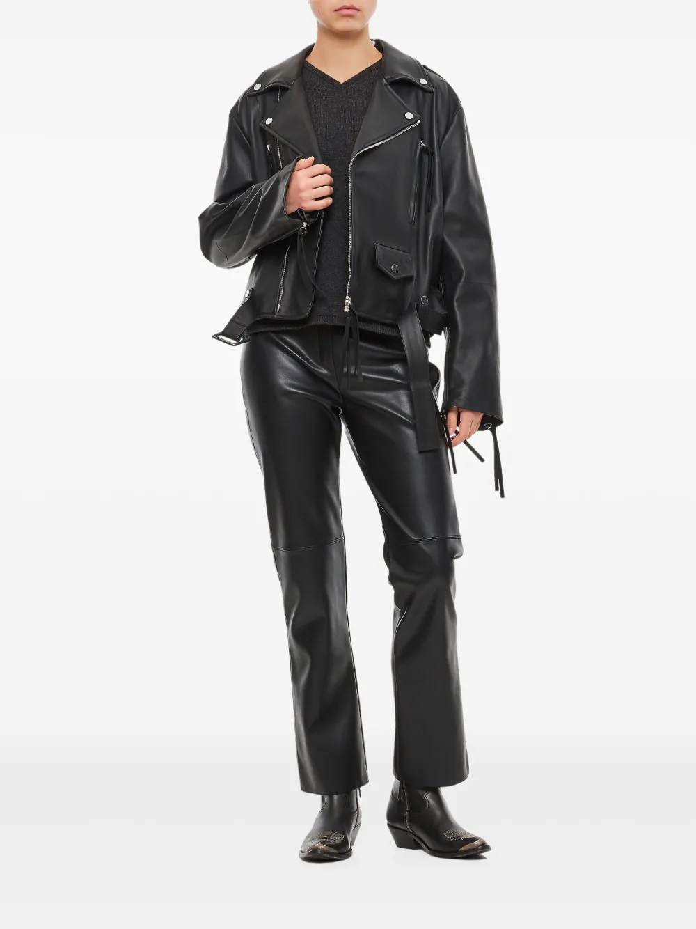 Shop Setchu Leather Biker Jacket In Black