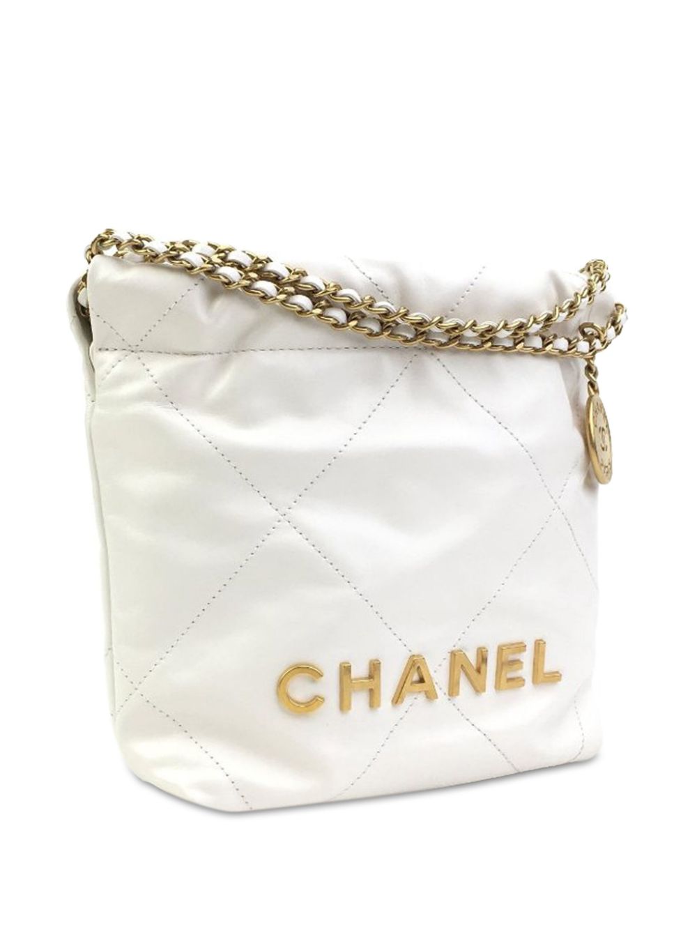 CHANEL Pre-Owned 2021-2024 kleine 22 Hobo glanzende kalfsleren boekentas - Wit