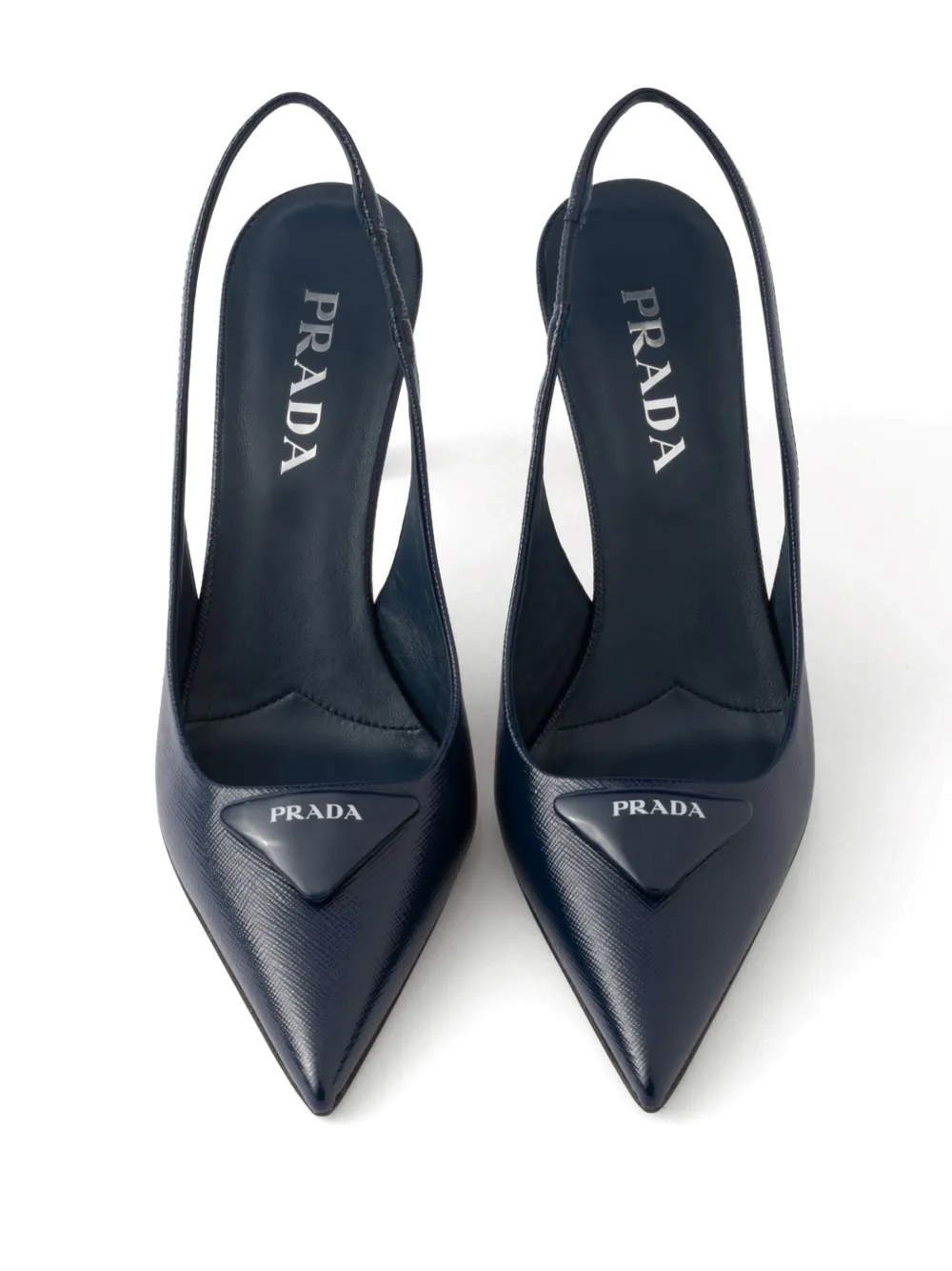 Prada 75mm triangle-logo slingback pumps Blue