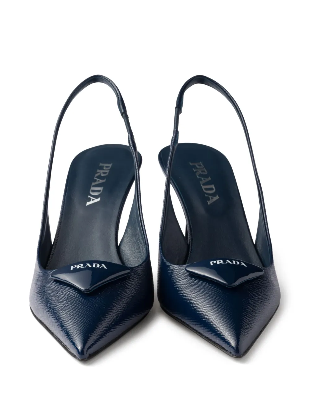 Prada 75mm triangle-logo slingback pumps Blue