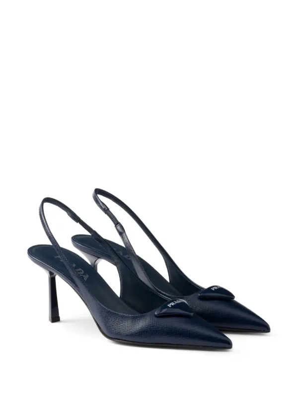 Prada 75mm triangle-logo Slingback Pumps Blue FARFETCH UK