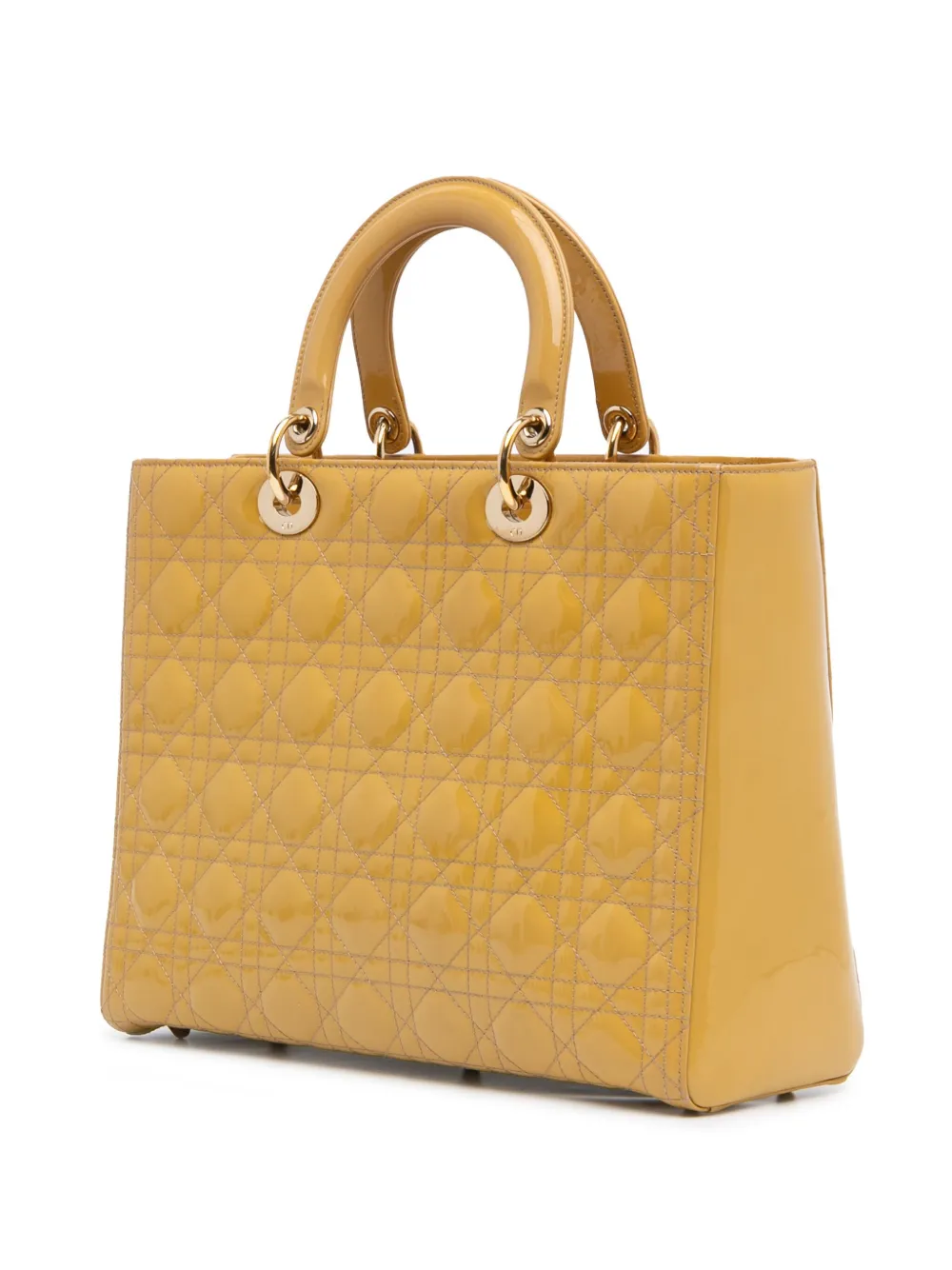 Christian Dior Pre-Owned 2013 grote Cannage Lady Dior lakleren boekentas - Geel