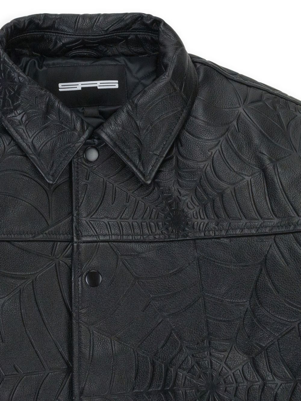 SP5DER debossed leather jacket - Zwart