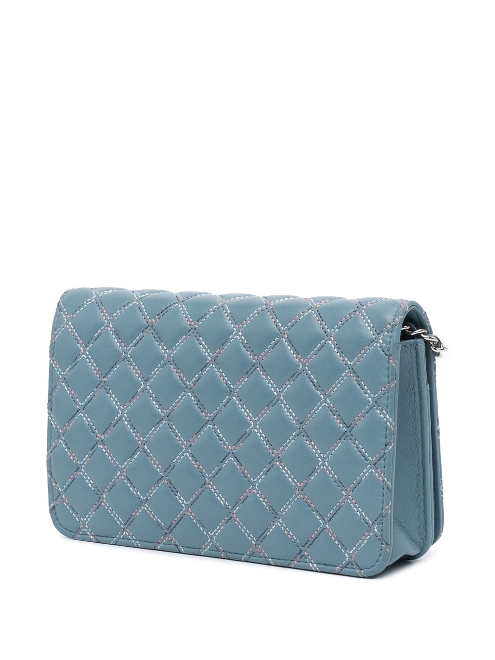 CHANEL Pre-Owned 2019 Quilted Lambskin Double Stitch Wallet On Chain crossbody bag - Blue