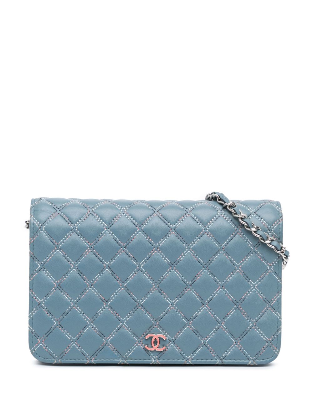 CHANEL Pre-Owned 2019 Quilted Lambskin Double Stitch Wallet On Chain crossbody bag - Blue