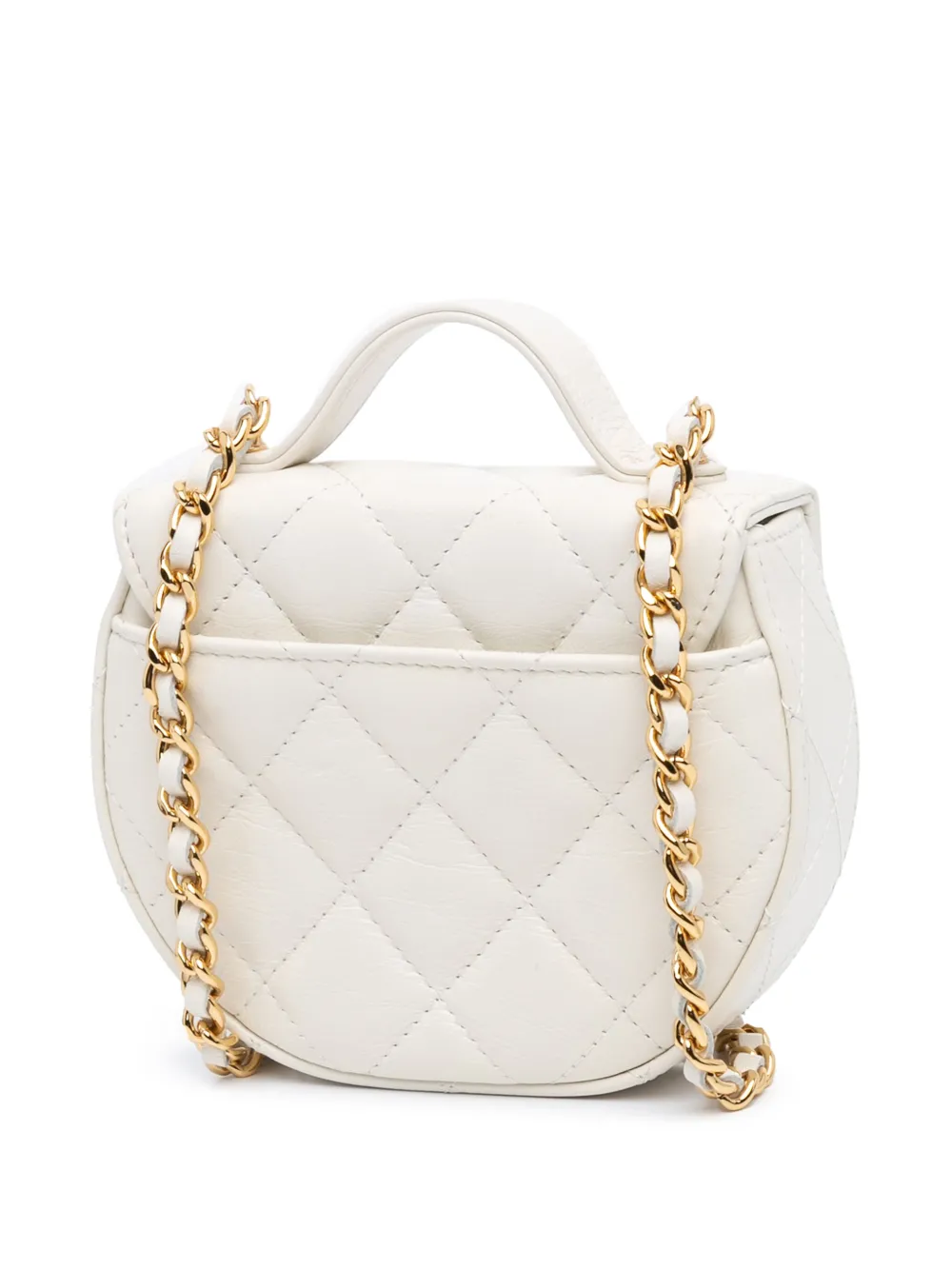 CHANEL Pre-Owned 2021-2024 Mini CC gewatteerde verweerde kalfsleren clutch met ketting en handgreep - Wit
