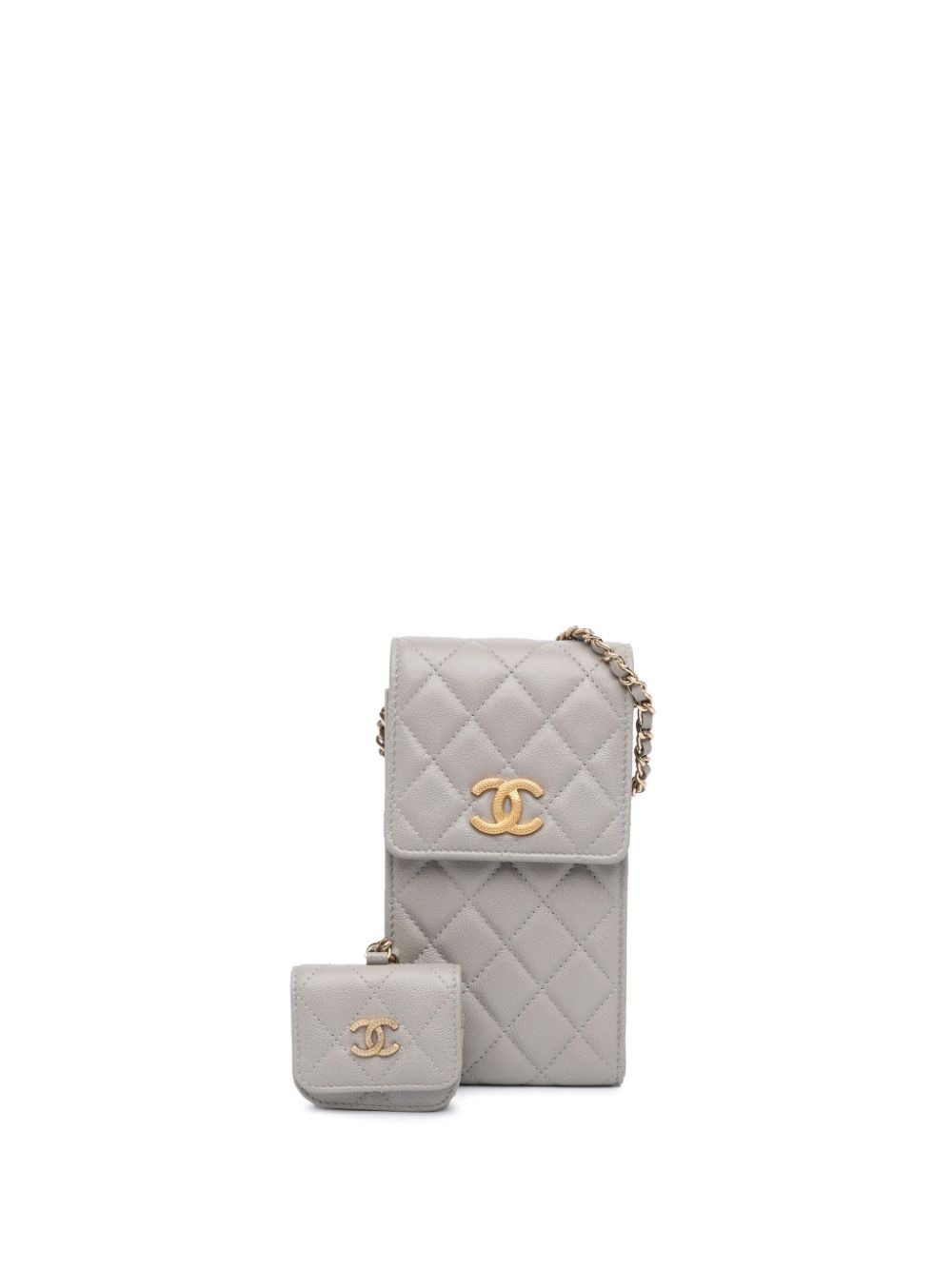 CHANEL Pre-Owned 2021-2024 Quilted Caviar Phone and Airpods Pro Case with Chain crossbody bag - Grey