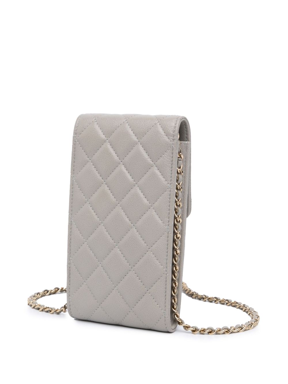 CHANEL Pre-Owned 2021-2024 gewatteerde kaviaar crossbodytas met hoesje voor telefoon en Airpods Pro en met ketting - Grijs