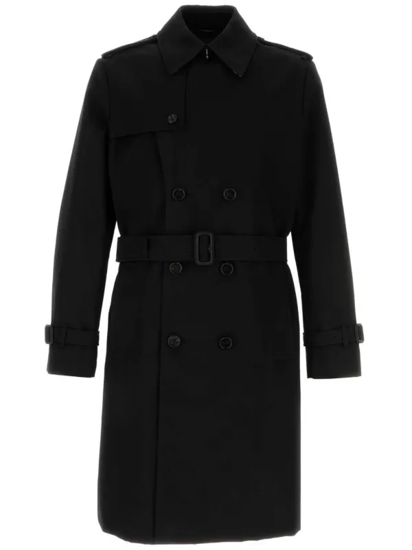 トレンチコート BURBERRY Black Gabardine Trench Coat Long Gabardine Trench Coat in Black - Women, Cotton