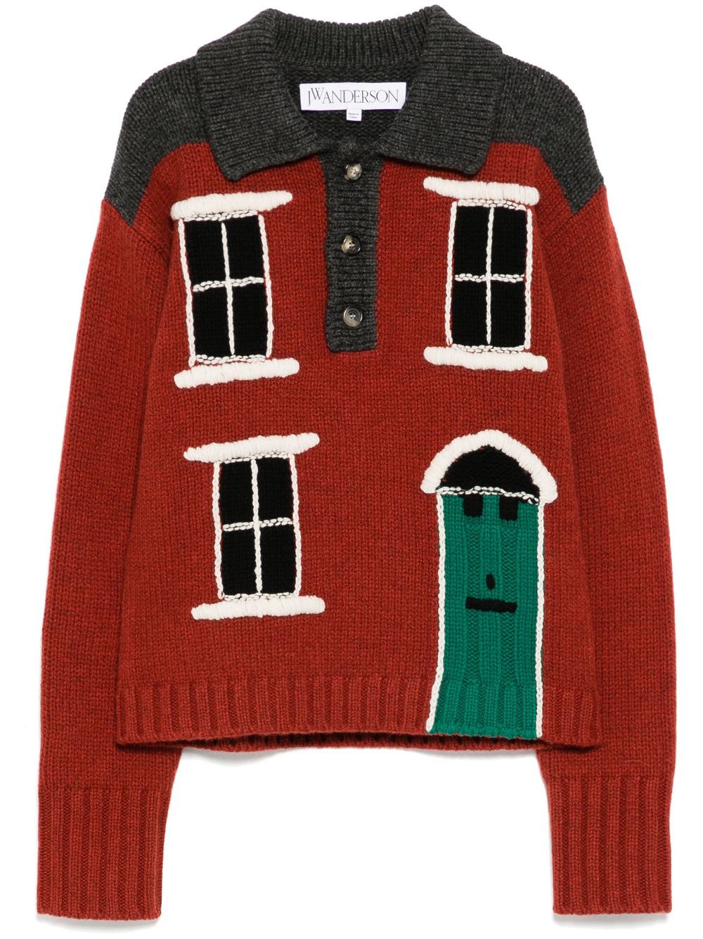 JW Anderson house intarsia polo jumper - Red