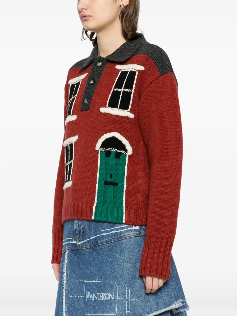 JW Anderson House intarsia polotrui Rood