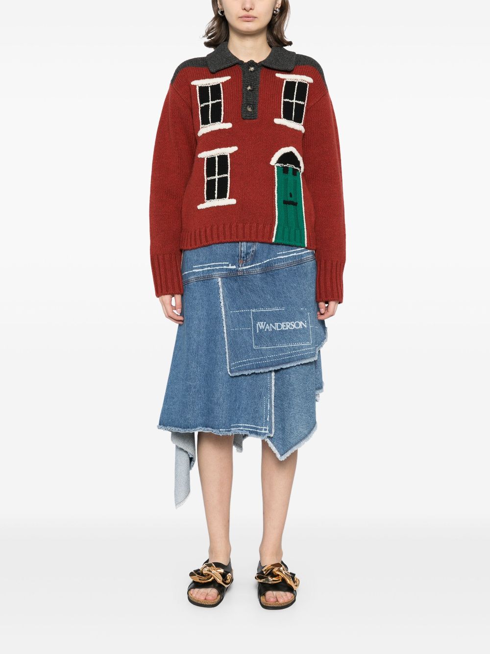 JW Anderson house intarsia polo jumper - Red