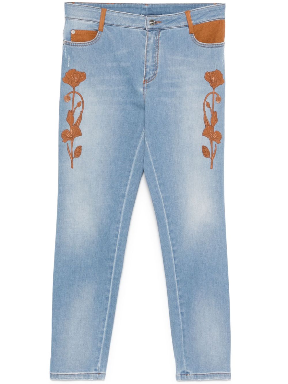 floral-detail jeans