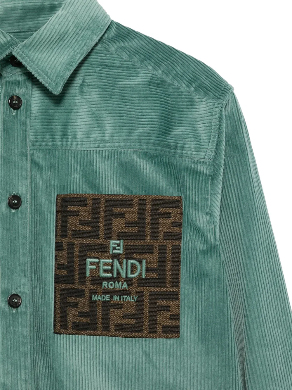 Fendi Kids Ribfluwelen shirt Groen