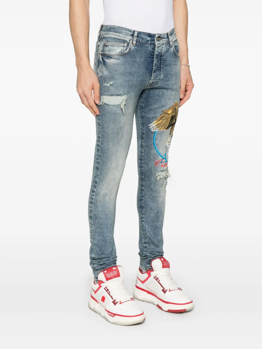 AMIRI Jeans met Pegasusprint Blauw
