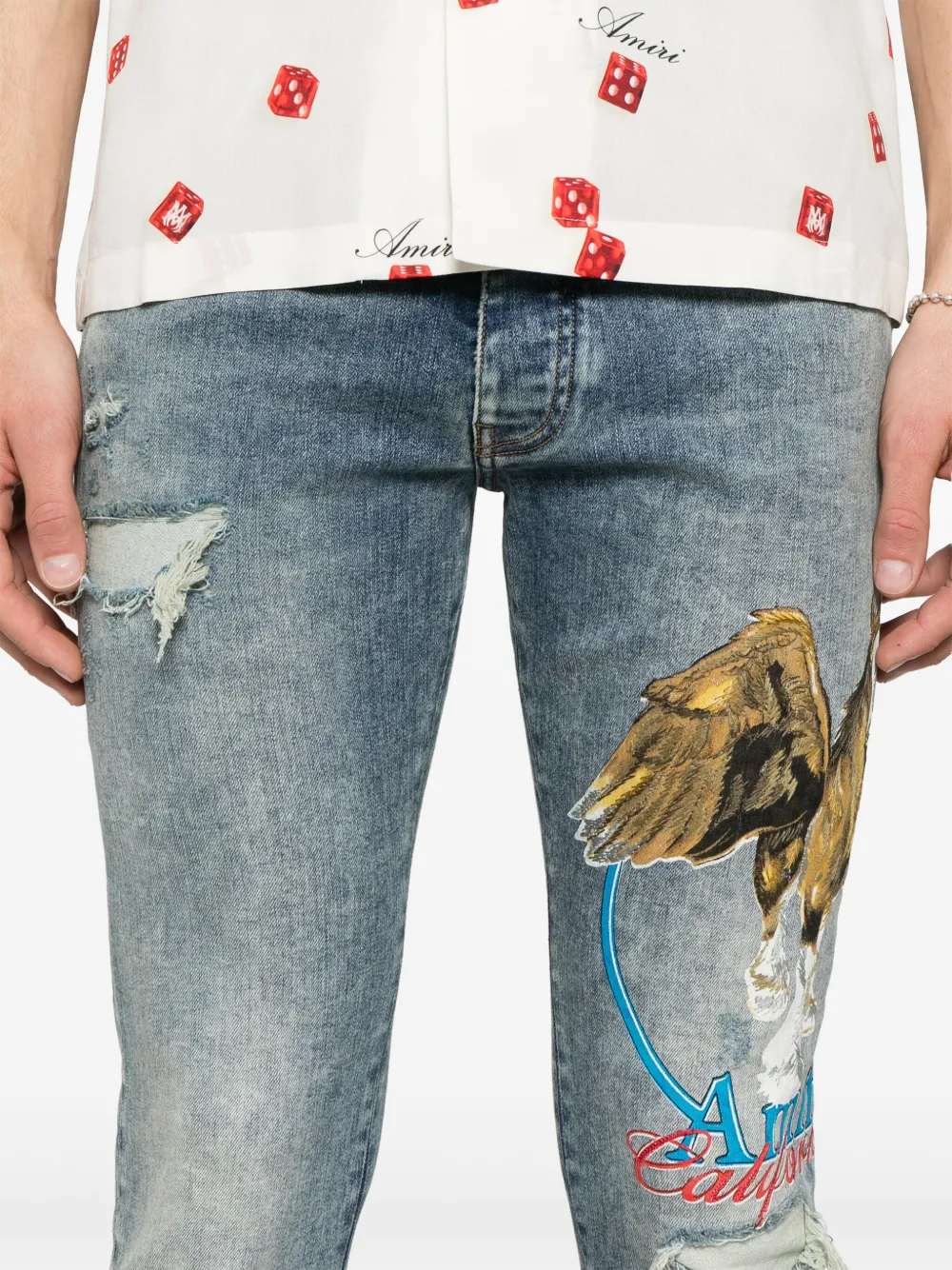 AMIRI Jeans met Pegasusprint Blauw