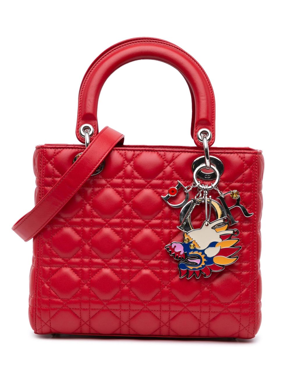 Christian Dior Pre-Owned 2016 Limited Edition Medium Lambskin Cannage Swarovski Dragon Head Lady Dior satchel - Red