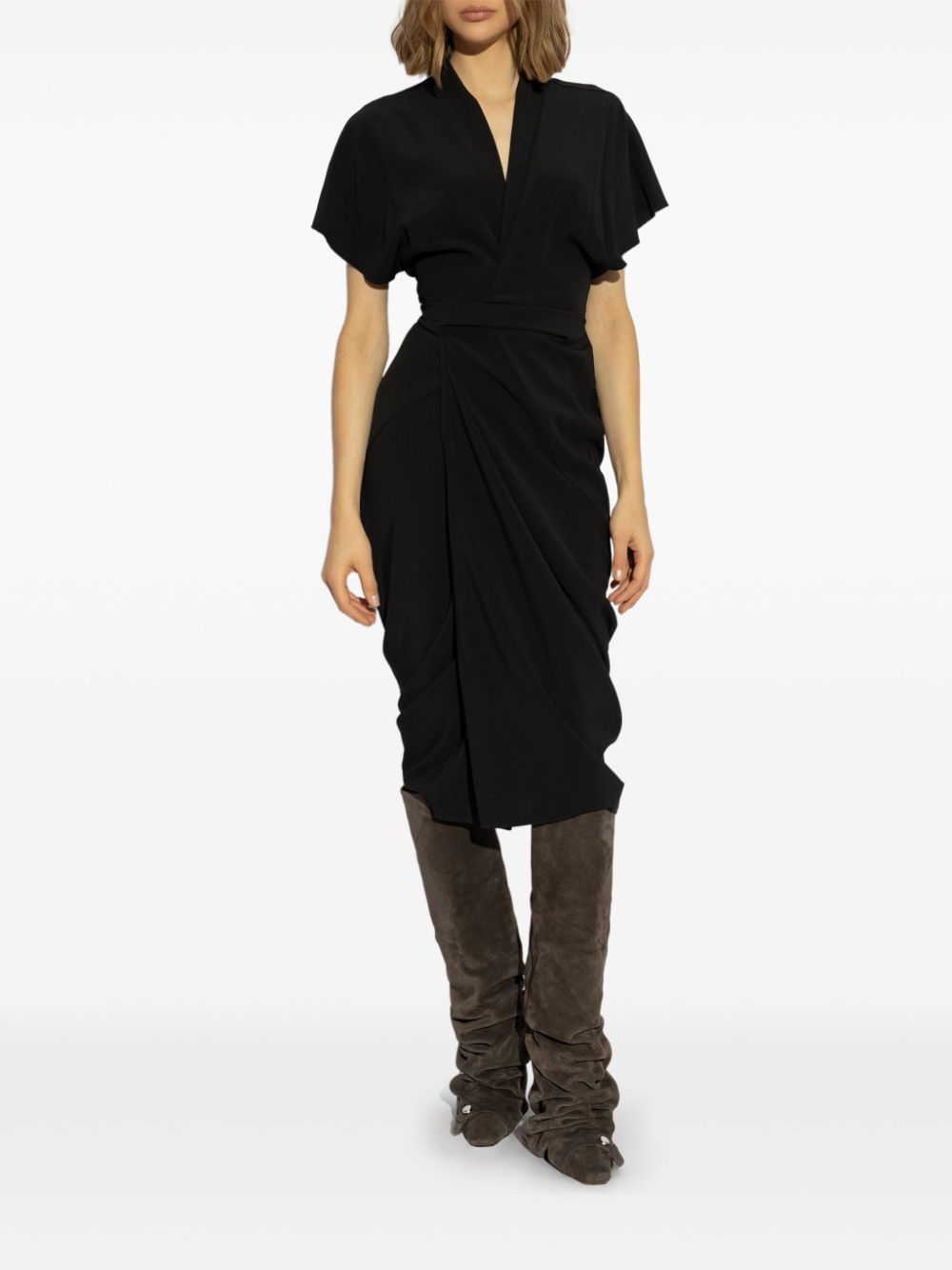 Rick Owens wrap midi dress - Zwart