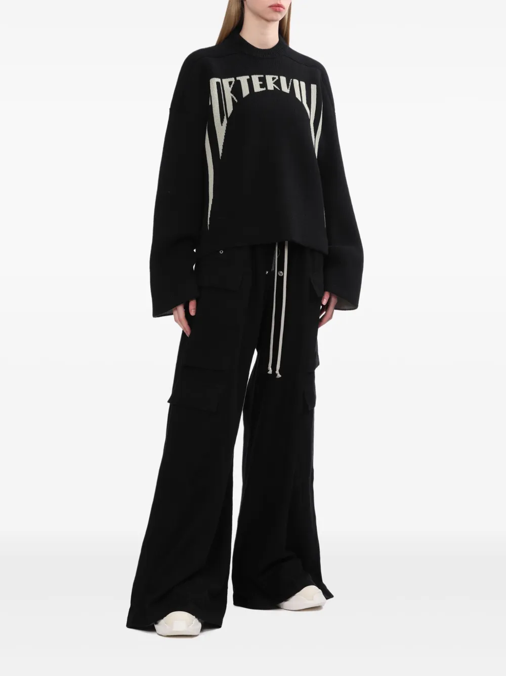 Rick Owens Intarsia-knit Logo Jumper In Black