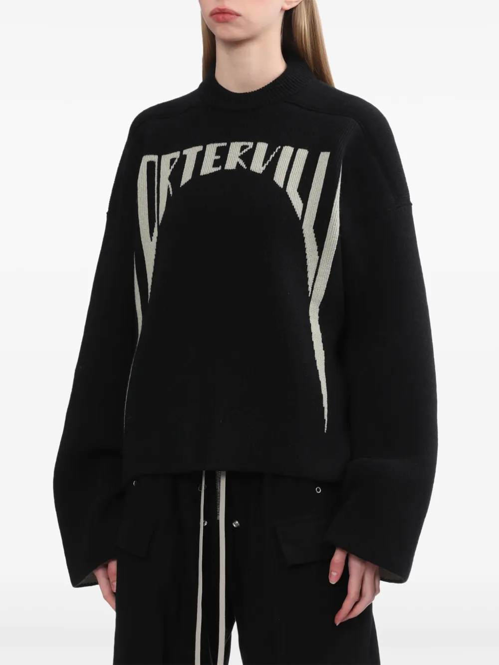 Rick Owens Intarsia-knit Logo Jumper In Black