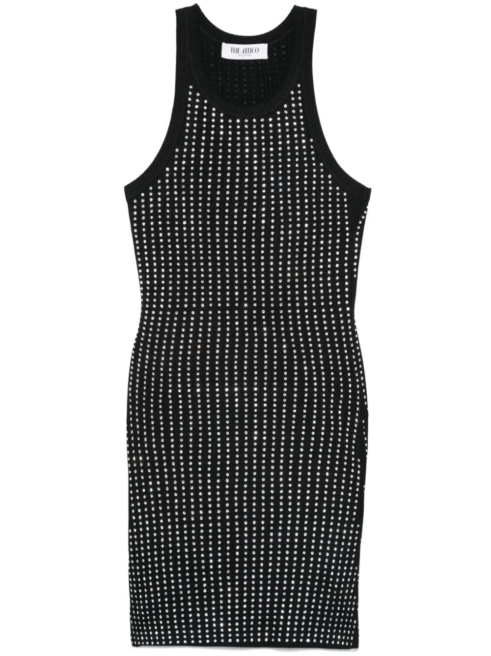 Attico Sleeveless Cotton Top Crystal Studs In Black