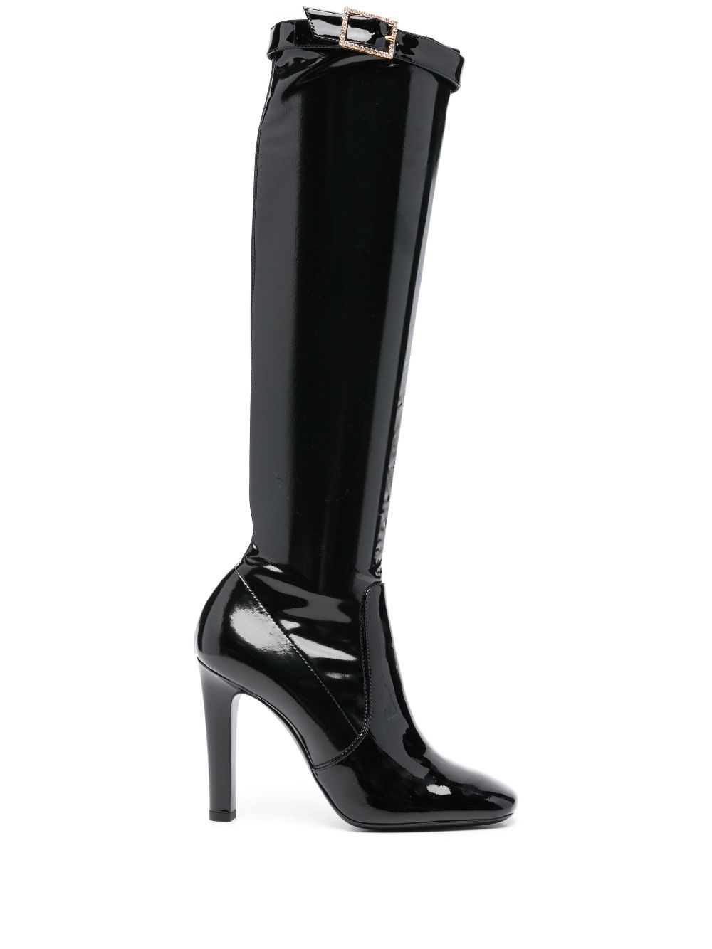 Saint Laurent Pre-Owned 100mm knee-high patent boots - Black