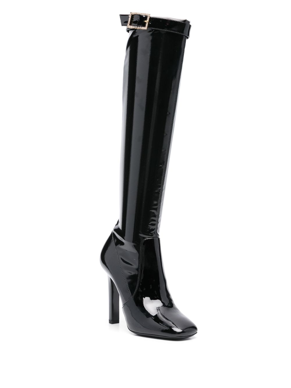 Saint Laurent Pre-Owned 100mm knee-high patent boots - Black