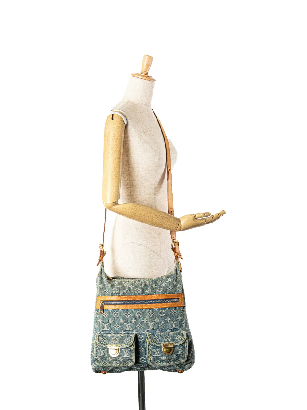 Pre-owned Louis Vuitton 2008 Monogram Denim Gy Gm Shoulder Bag In Blue
