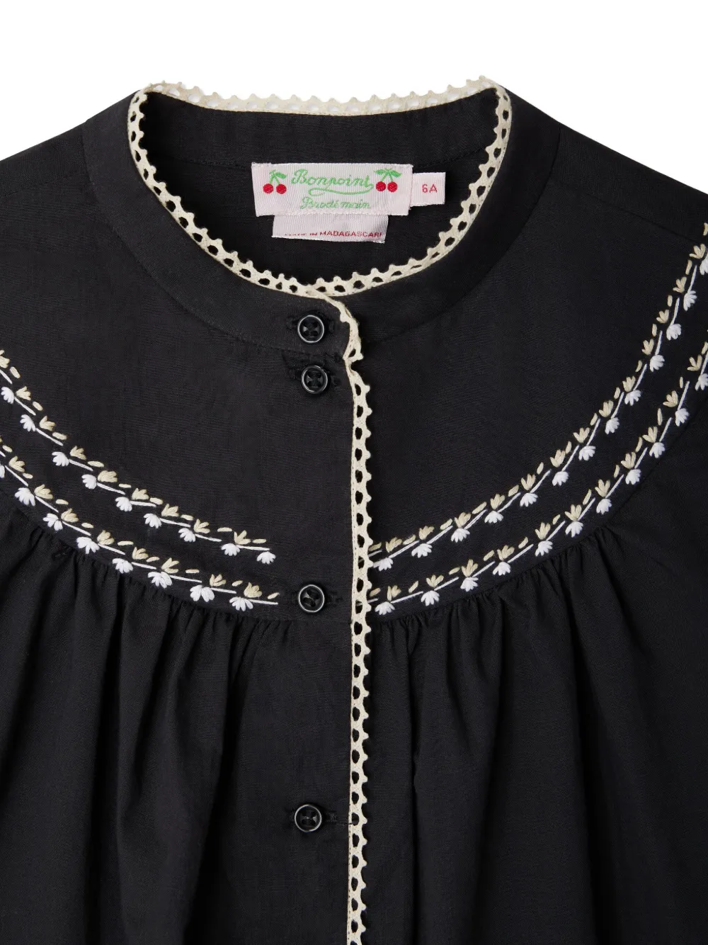 Bonpoint Elham Embroidered Blouse With Puff Sleeves In Black