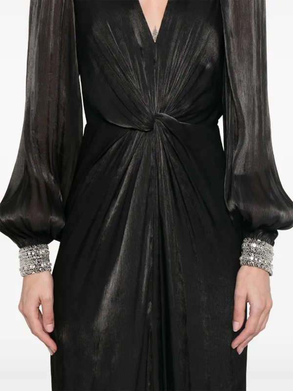 NISSA twist-detail Pliss Maxi Dress | Black | FARFETCH