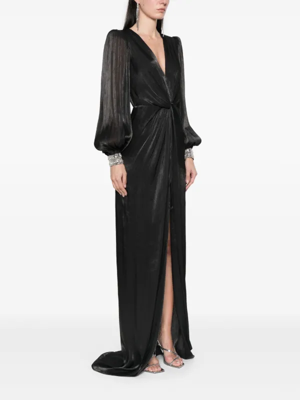 NISSA twist-detail Pliss Maxi Dress | Black | FARFETCH
