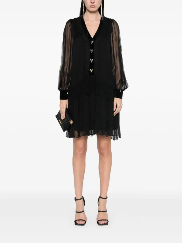 panelled ruffle mini dress in black Pearl Ruffle Strap Mini Dress Black L
