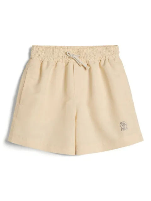 Brunello Cucinelli Kids shorts de playa con logo bordado
