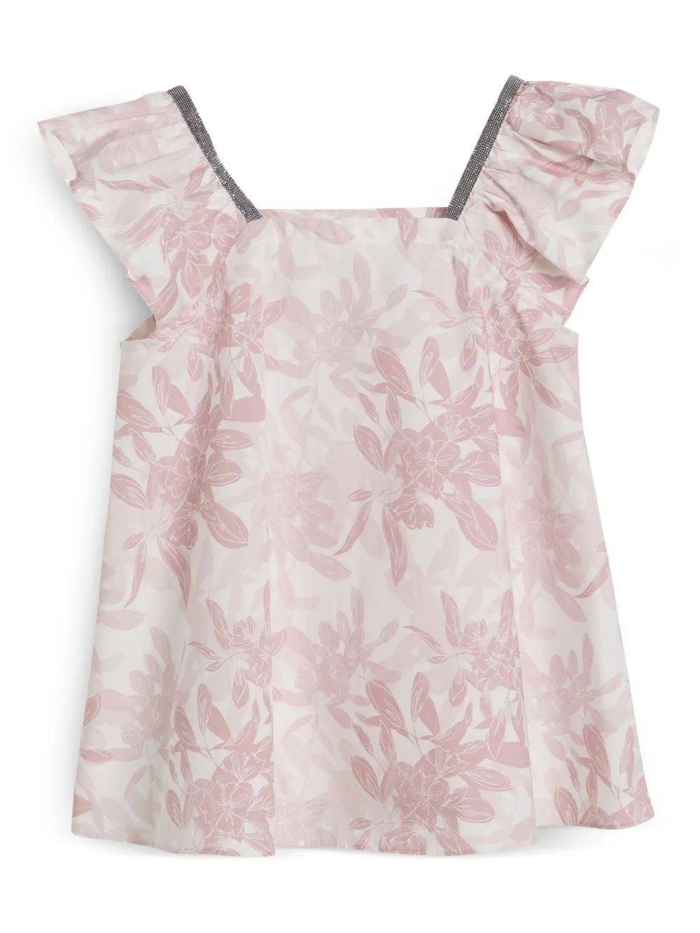 Brunello Cucinelli Kids Popeline top met bloe print Roze