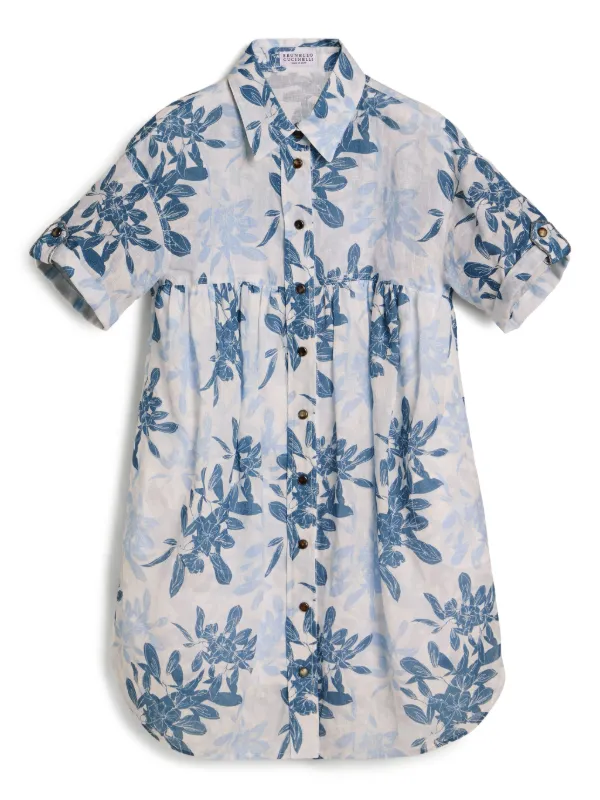 Brunello Cucinelli Kids フローラル シャツワンピース | ブラック