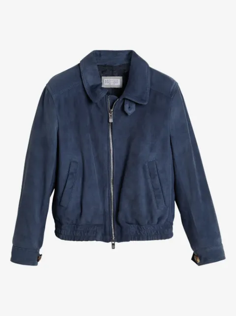 Brunello Cucinelli Kids chamarra bomber de gamuza